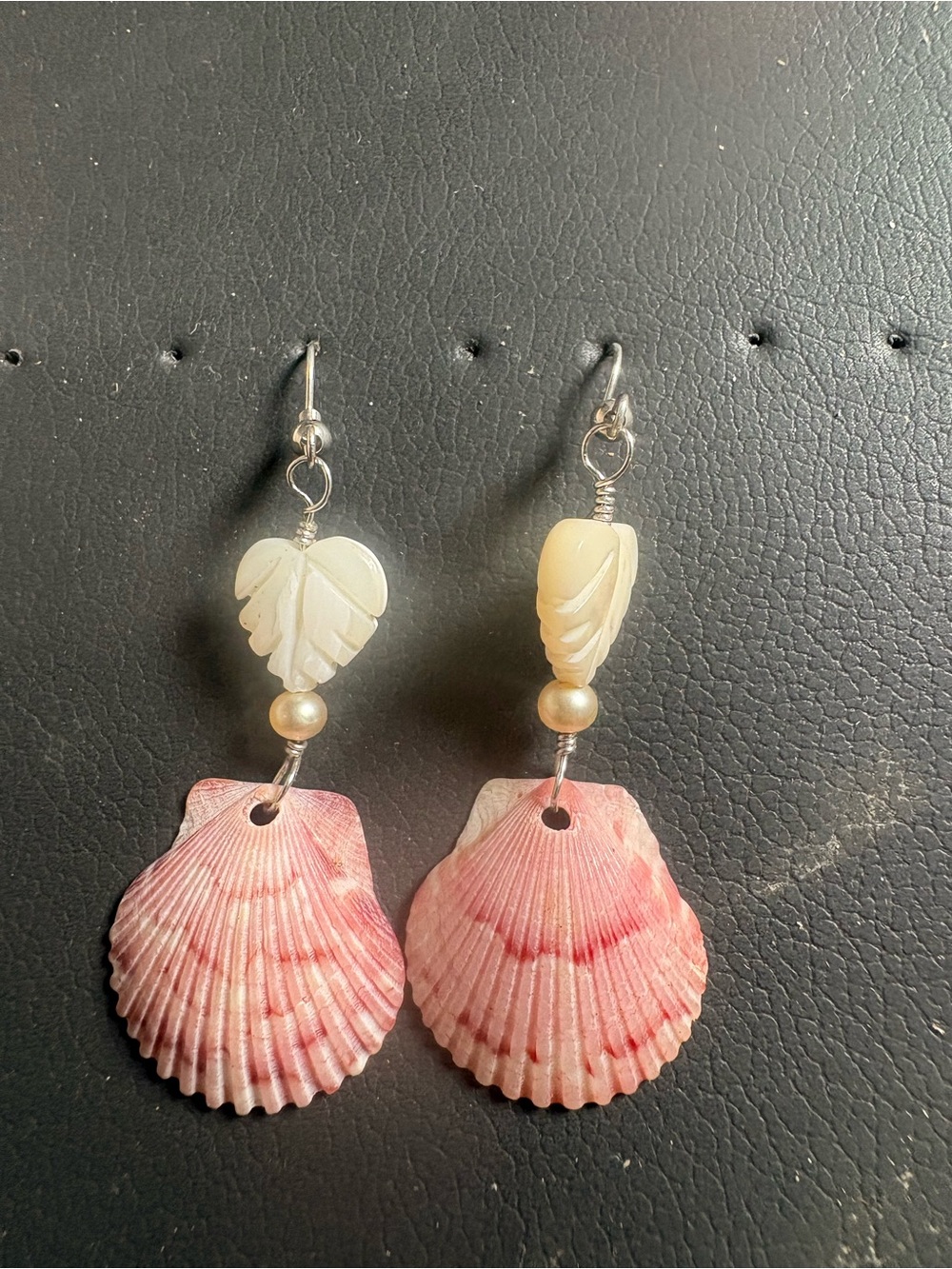 Handcrafted Pink Shell, Mother Of Pearl & Pearl Drop Earrings